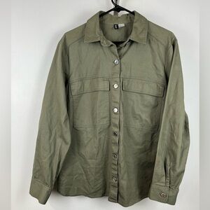 H&M Divided Olive Green Twill Shacket Utility Shirt Jacket - Size M